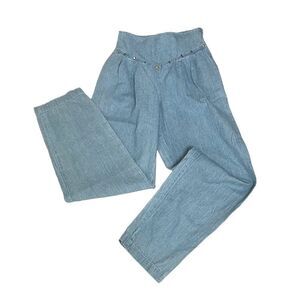 VINTAGE Blue Jeans High Rise Elastic Waist Studded Yoke Side Zip Size Medium